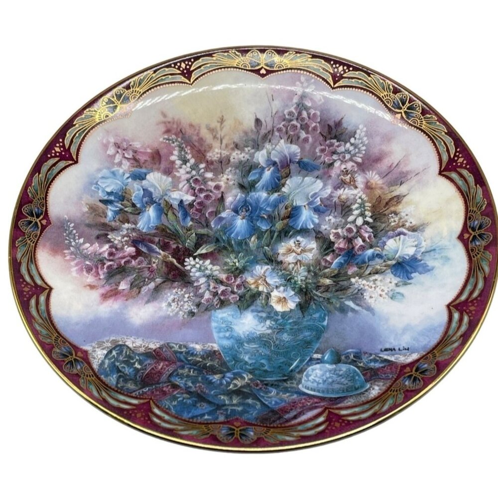 delicate dancers collector plate 796A lena liu 1993 floral blue vase READ
